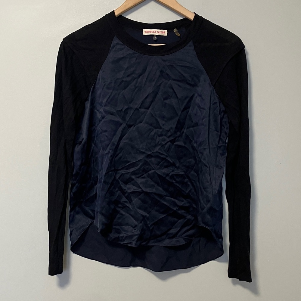 Rebecca Taylor Midnight and Black Silk Long Sleeve Top